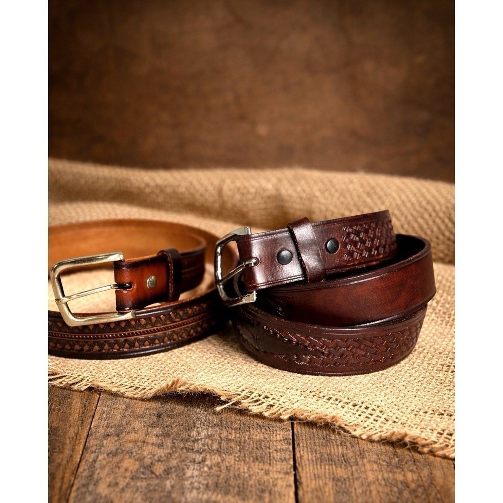 Men's Artisan Leather Western Belts Tooled Braided 40" Western Southwest Mexico
